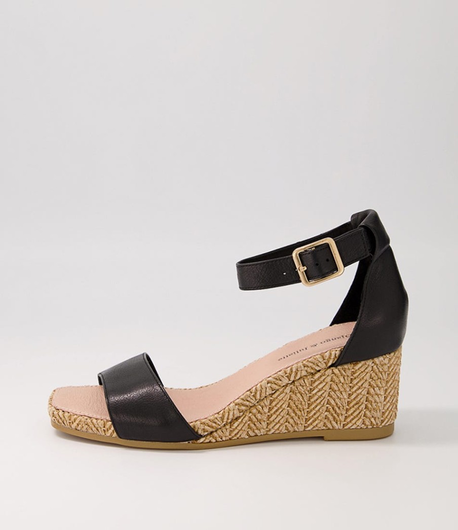 DJANGO & JULIETTE Woolysa Black Tan Leather Syn Raffia Sandals | Espadrilles