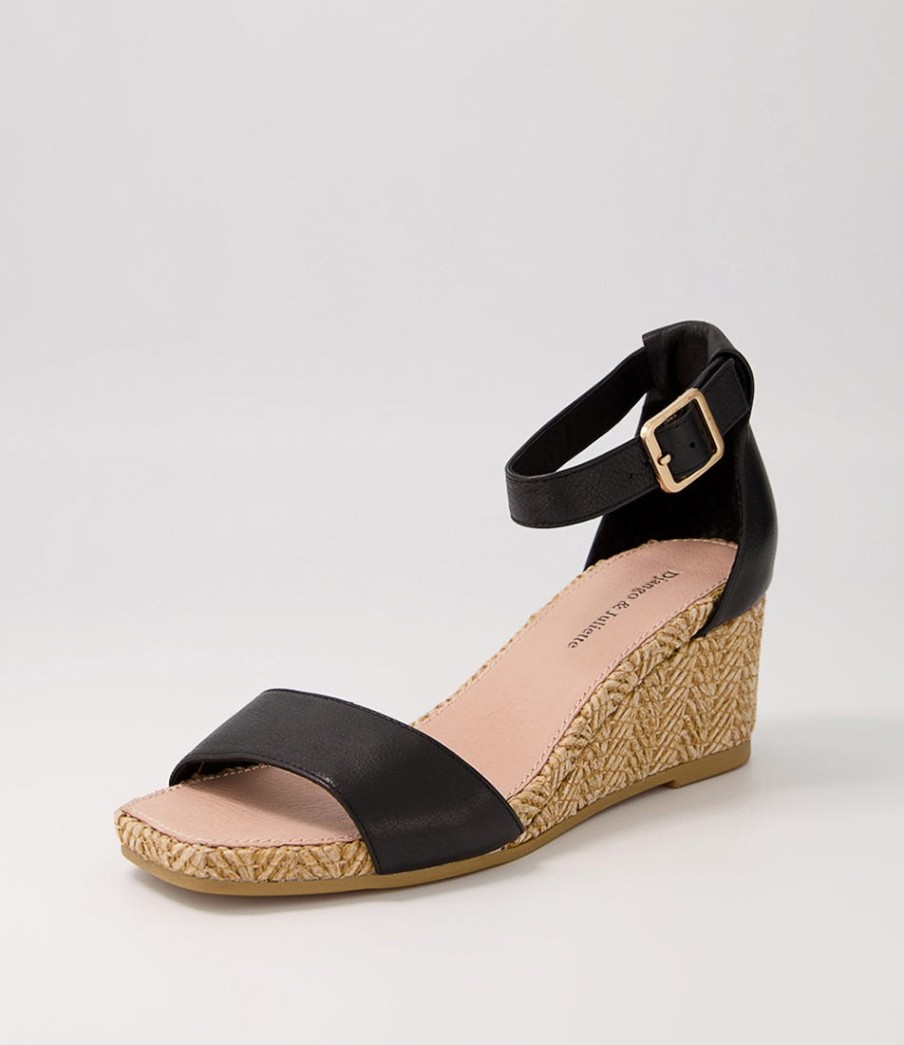 DJANGO & JULIETTE Woolysa Black Tan Leather Syn Raffia Sandals | Espadrilles