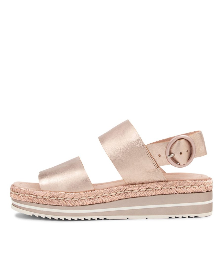 DJANGO & JULIETTE Atha Pale Rose Gold Rope Leather Sandals | Espadrilles