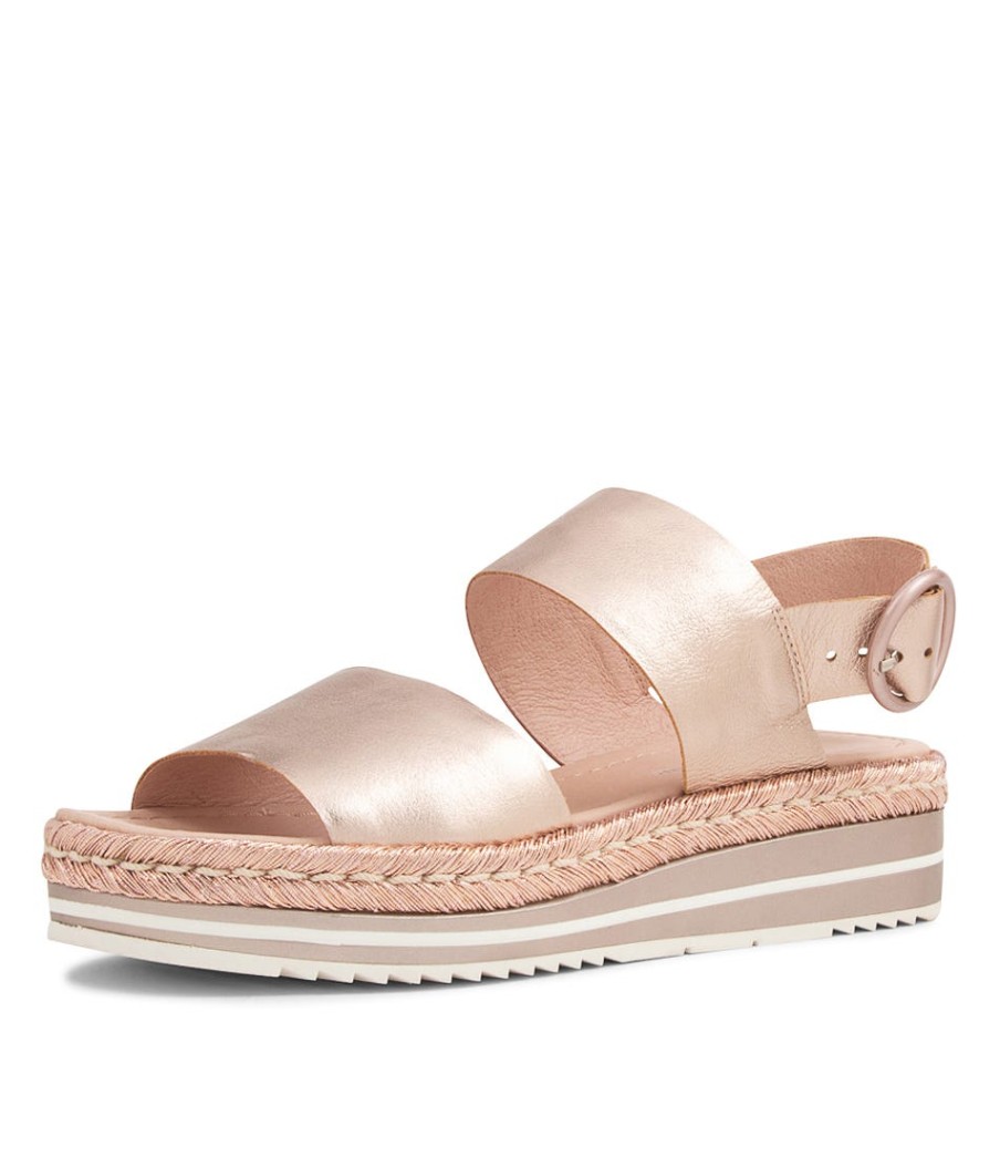 DJANGO & JULIETTE Atha Pale Rose Gold Rope Leather Sandals | Espadrilles