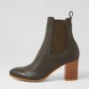 TOP END Usset Olive Elastic Leather Ankle Boots | Boots