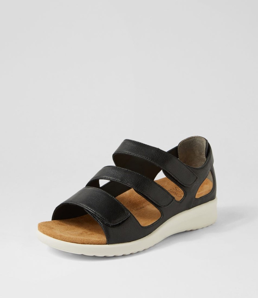 ZIERA Bexleys Xw Black White Leather Sandals | Flats