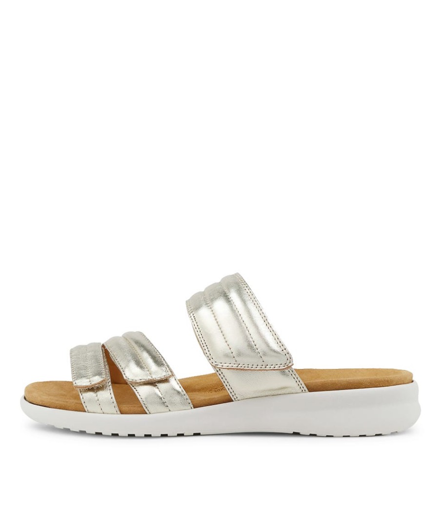 ZIERA Barbra Xw Pale Gold Leather Sandals Ws | Wedges