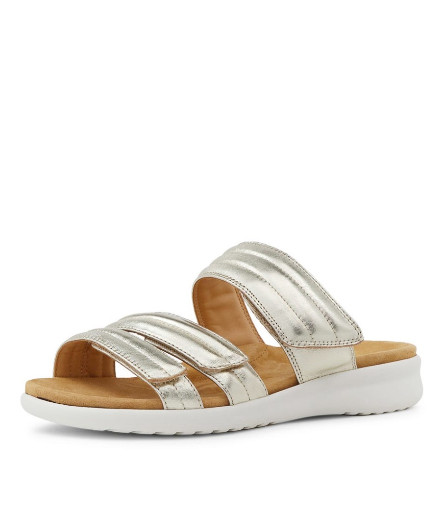 ZIERA Barbra Xw Pale Gold Leather Sandals Ws | Wedges