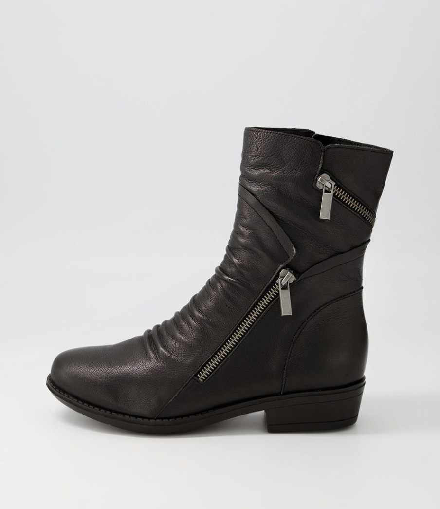 DJANGO & JULIETTE Renu Black Leather Ankle Boots | Boots