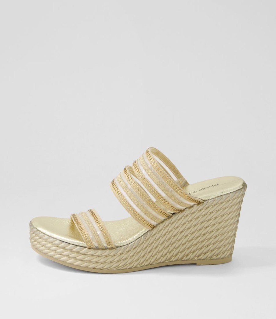 DJANGO & JULIETTE Enrica Gold Vinylite Sandals | Wedges