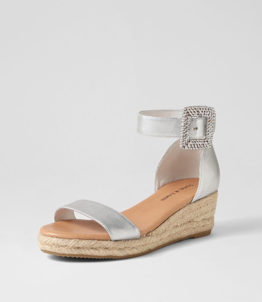 DJANGO & JULIETTE Sprout Silver Buckle Leather Sandals | Espadrilles