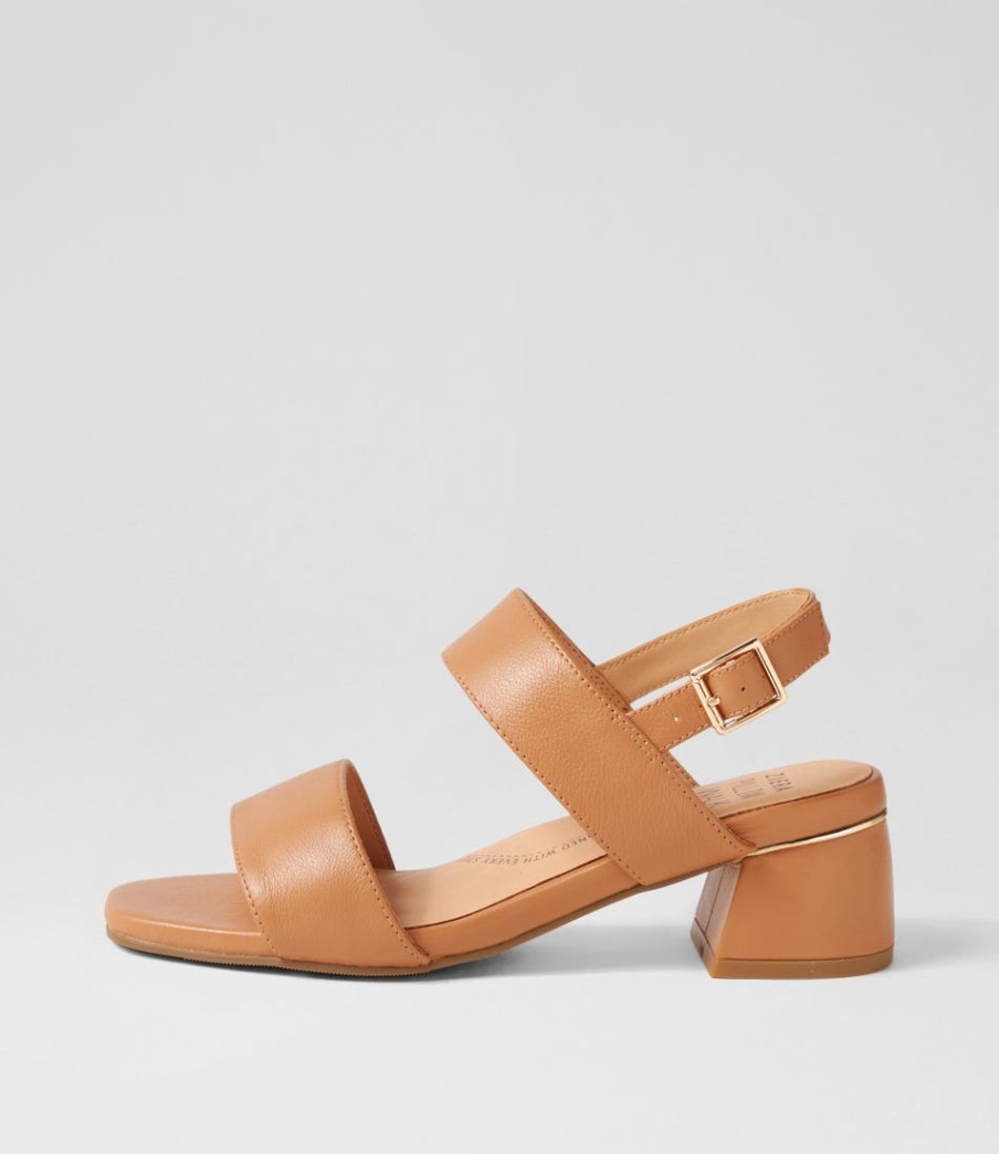 ZIERA Caitlan W Tan Leather Sandals | Heels