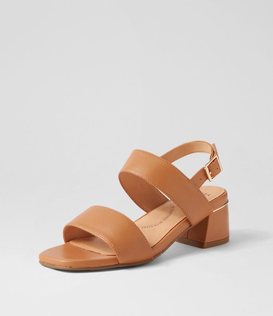 ZIERA Caitlan W Tan Leather Sandals | Heels