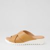 DJANGO & JULIETTE Mith Dark Tan White Leather Slides | Wedges