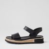 TOP END Ulissa Black Leather Sandals | Wedges