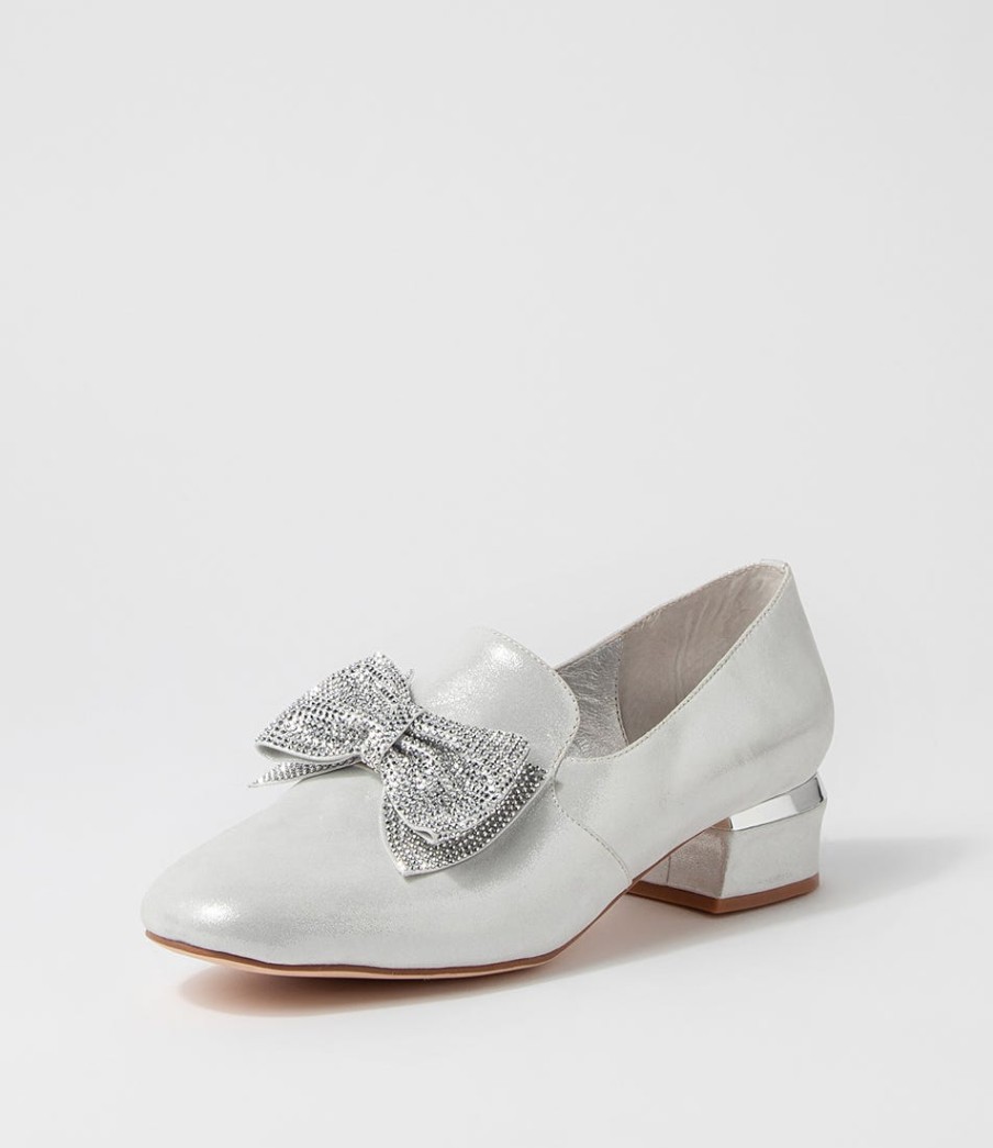 DJANGO & JULIETTE Grenada Silver Shimmer Leather Jewels Heels | Loafers