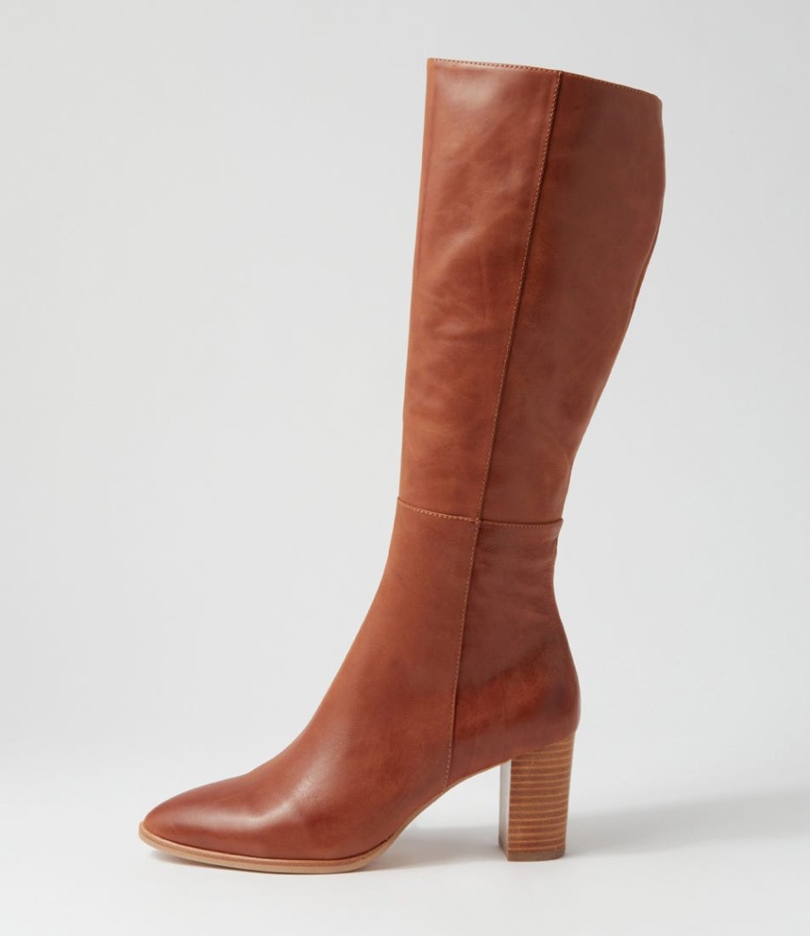 DJANGO & JULIETTE Allouta Cognac Leather Knee High Boots | Boots