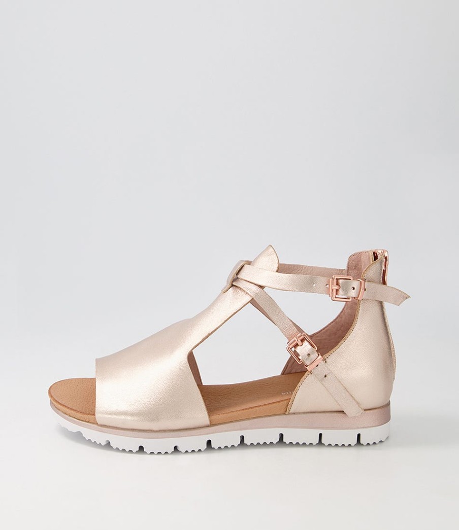 DJANGO & JULIETTE Lakrisha Pale Rose Gold Leather Sandals | Wedges