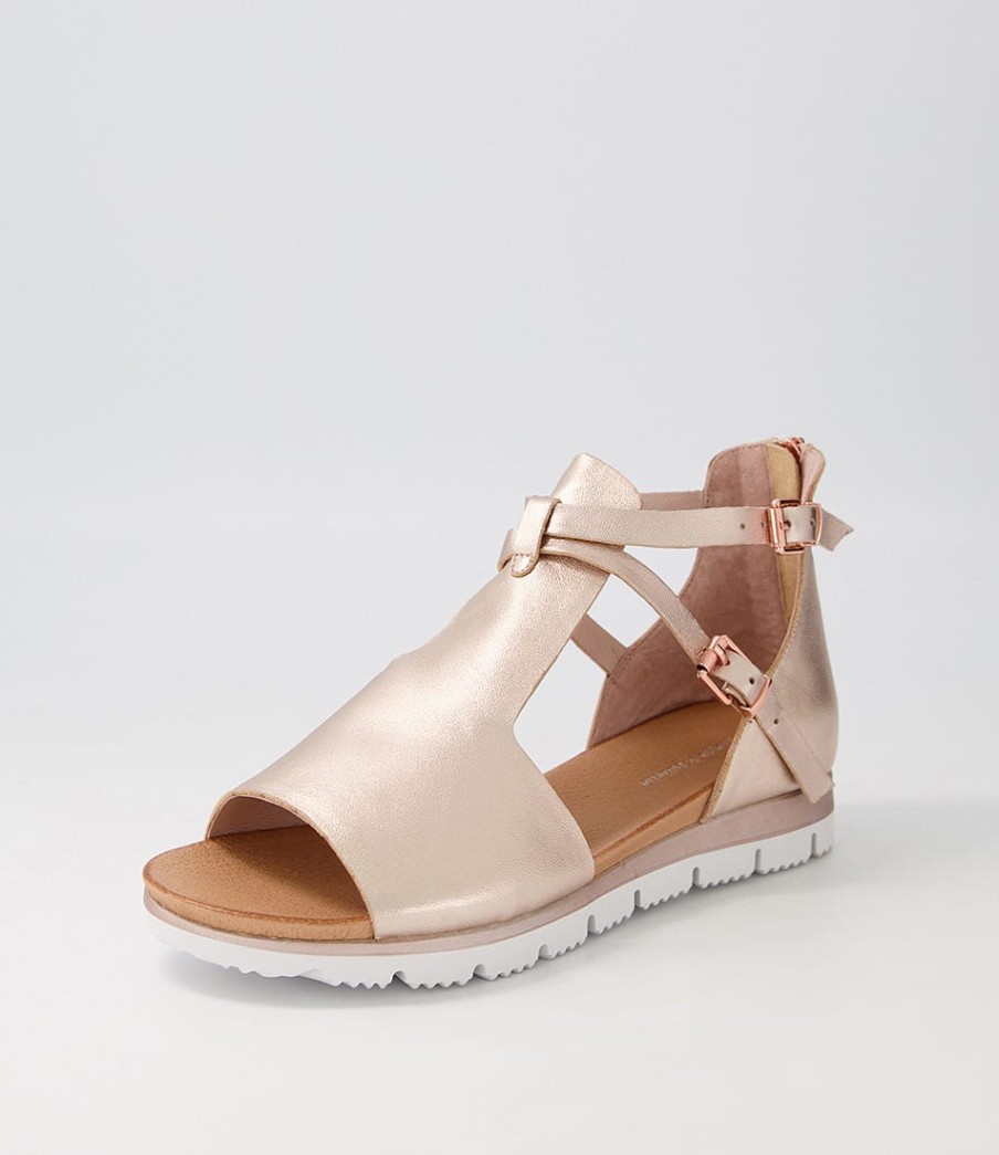 DJANGO & JULIETTE Lakrisha Pale Rose Gold Leather Sandals | Wedges